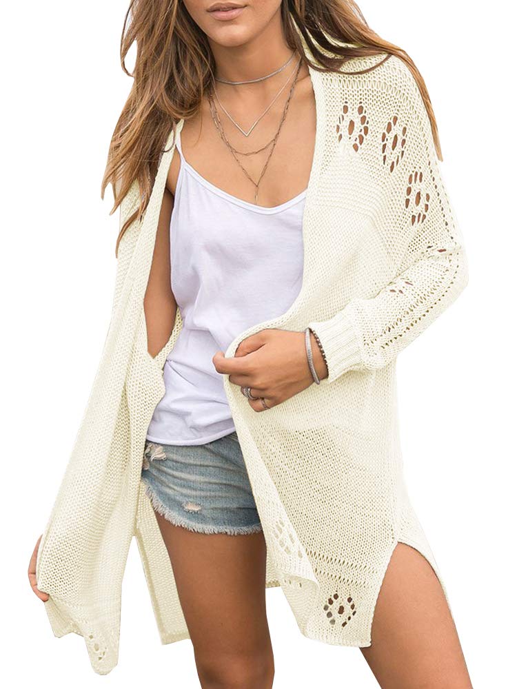 Misassy Womens Open Front Knit Sheer Cardigans Summer Boho Lightweight Long Sleeve Kimono Long Sweater Beige - Image 1